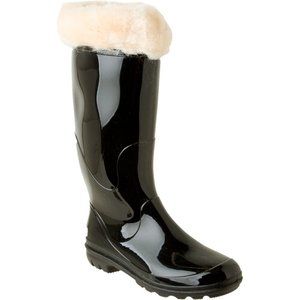 Kamik Paige black rubber rain / snow boot with cream shearling lining size 7